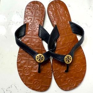 Tory Burch Leather Sandals, Navy, Size 8 - like new!